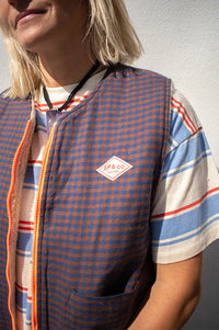 A.P Navy & Brown Reversible Gingham Gilet