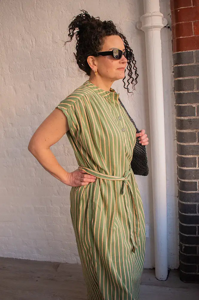 A.P Khaki Striped Dress - The Mercantile London