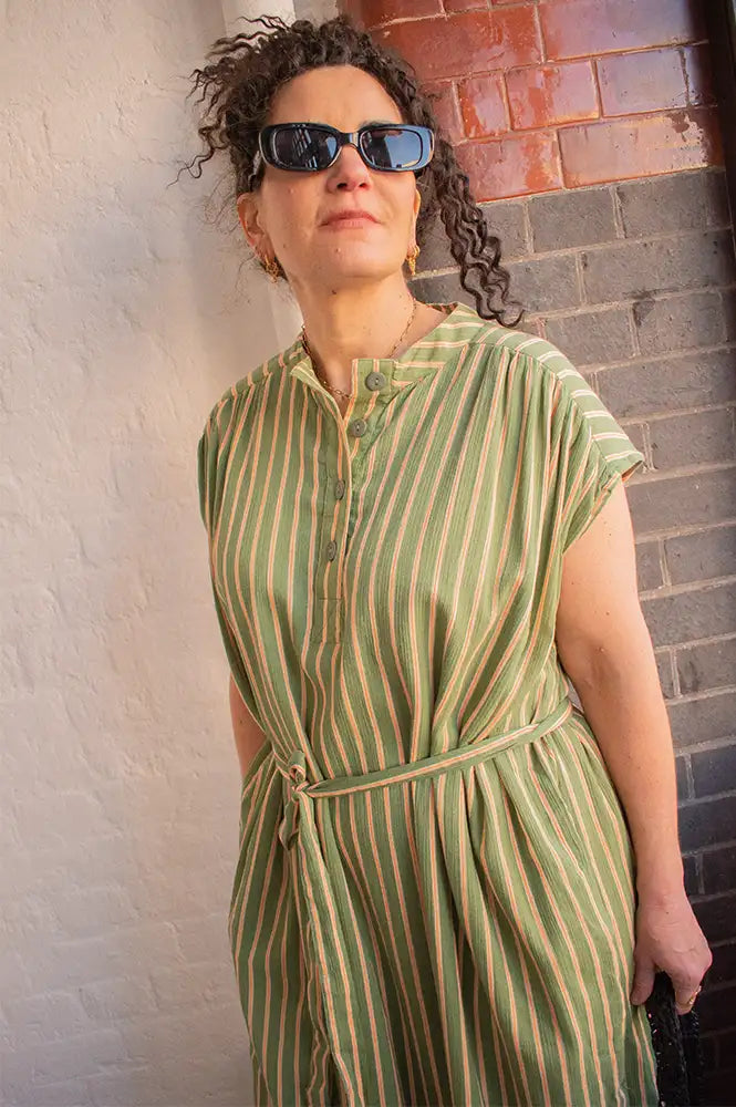 A.P Khaki Striped Dress - The Mercantile London