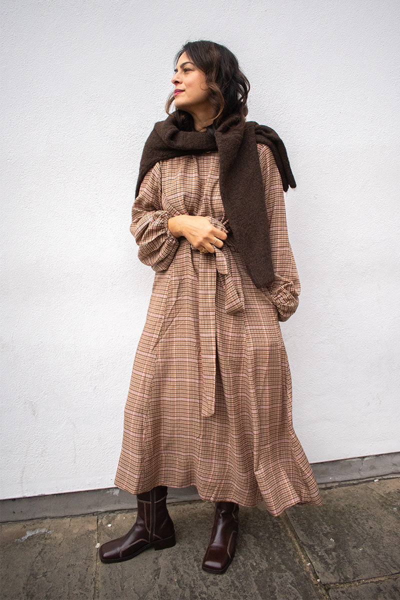 FRNCH Apollinaire Ochre Check Dress - The Mercantile London