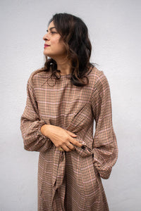 FRNCH Apollinaire Ochre Check Dress - The Mercantile London