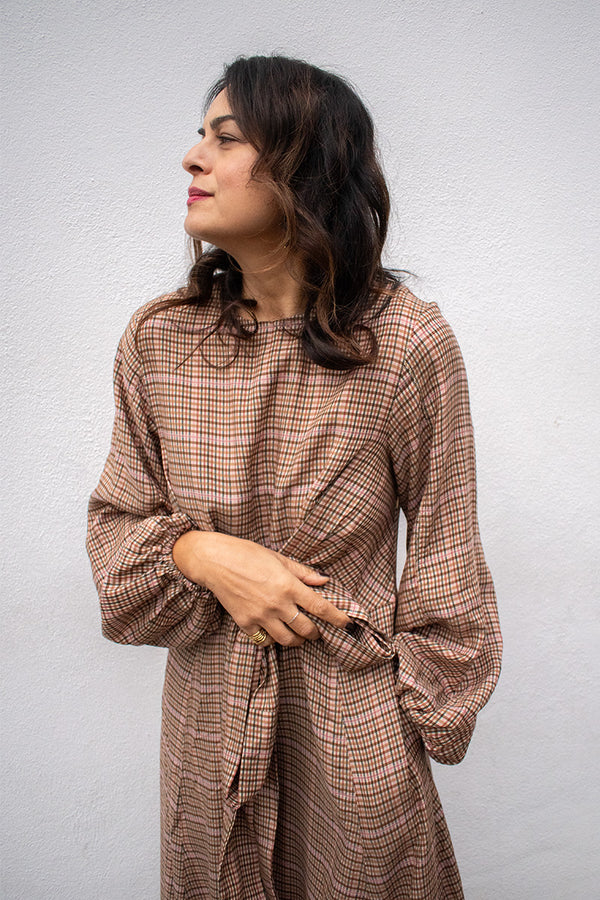 FRNCH Apollinaire Ochre Check Dress - The Mercantile London