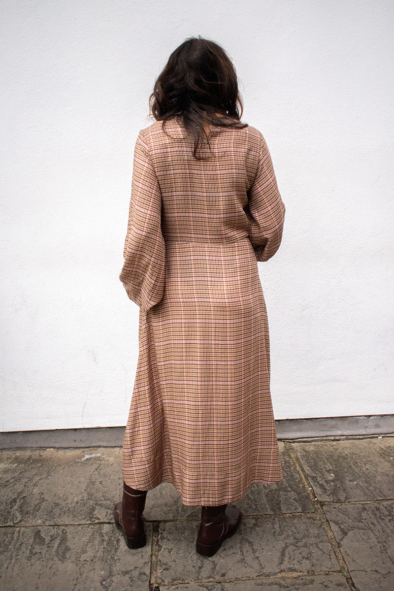 FRNCH Apollinaire Ochre Check Dress - The Mercantile London