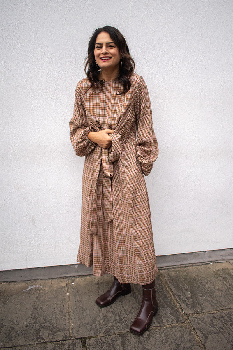 FRNCH Apollinaire Ochre Check Dress - The Mercantile London