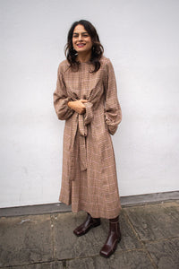 FRNCH Apollinaire Ochre Check Dress - The Mercantile London