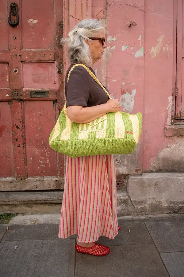 Damson Madder Orla Apple Stripe Beach Bag