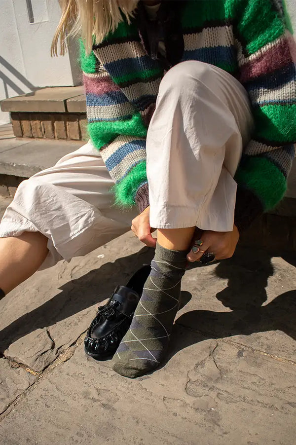Damson Madder Olive & Purple Argyle Twin Pack Socks