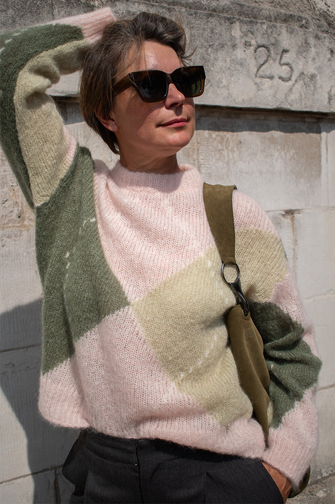 Des Petits Hauts Powder Pink Argyle Jumper - The Mercantile London