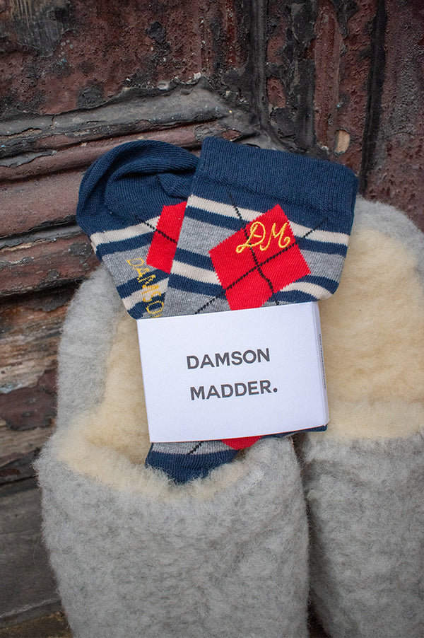 Damson Madder Navy & Grey Argyle Socks - The Mercantile London