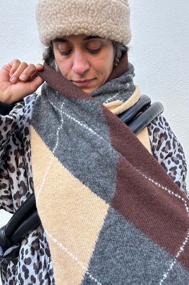 Object Zena Argyle Knitted Long Scarf - The Mercantile London