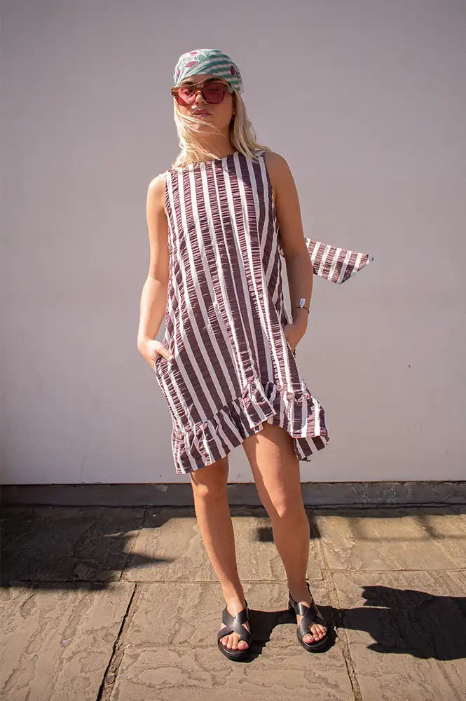 Dr Bloom Cocomero Aubergine Stripe Dress - The Mercantile London