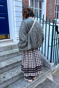 Damson Madder Ava Brown & Butter Gingham Ruffle Midi Skirt