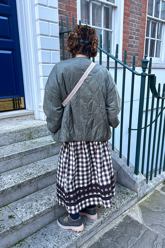 Damson Madder Ava Brown & Butter Gingham Ruffle Midi Skirt