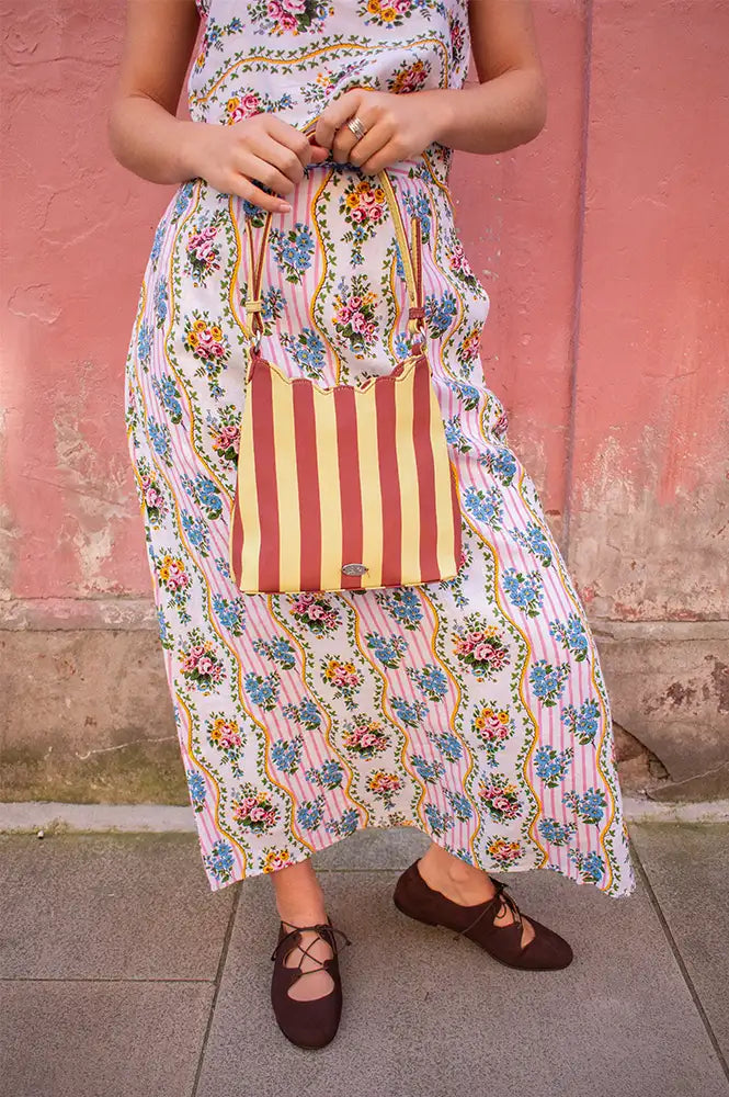 Damson Madder Lorelai Avocado & Chocolate Stripe Bag - The Mercantile London