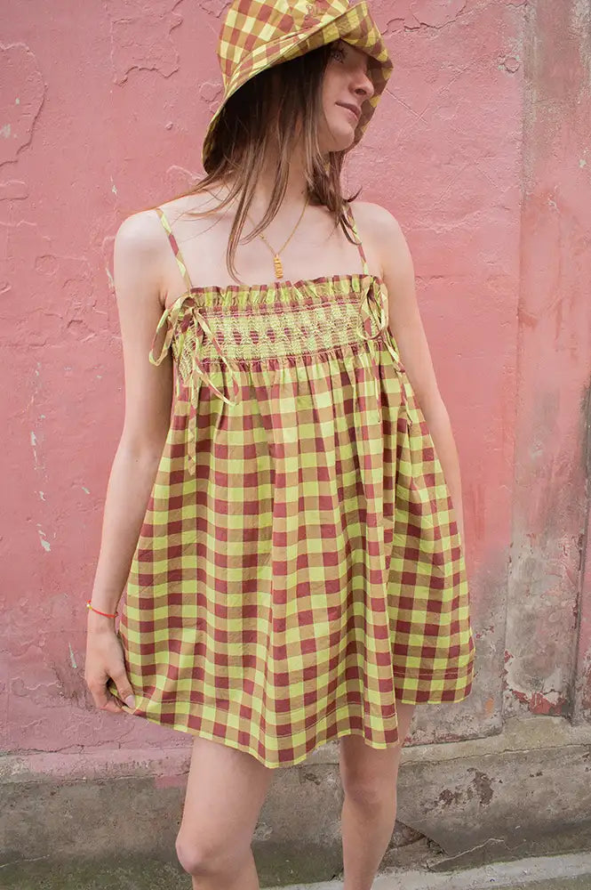 Damson Madder Lilo Chocolate Avo Gingham Dress Skirt - The Mercantile London