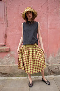 Damson Madder Lilo Chocolate Avo Gingham Dress Skirt - The Mercantile London