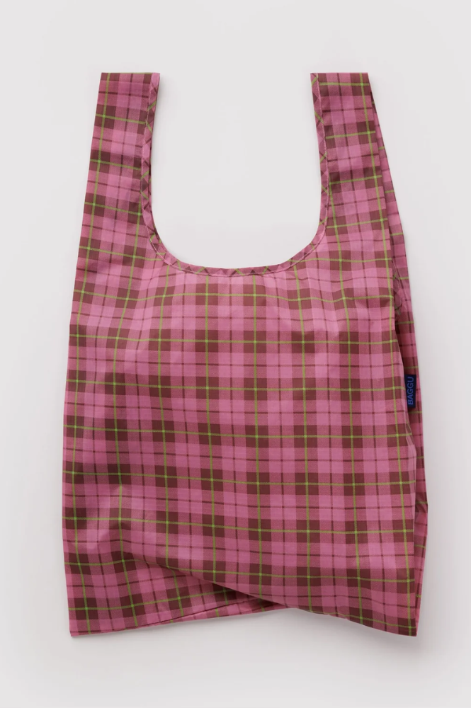Baggu Azalea Pink Tartan Standard Reusable Bag