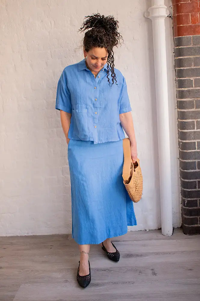 Indi & Cold Azul Linen Skirt - The Mercantile London