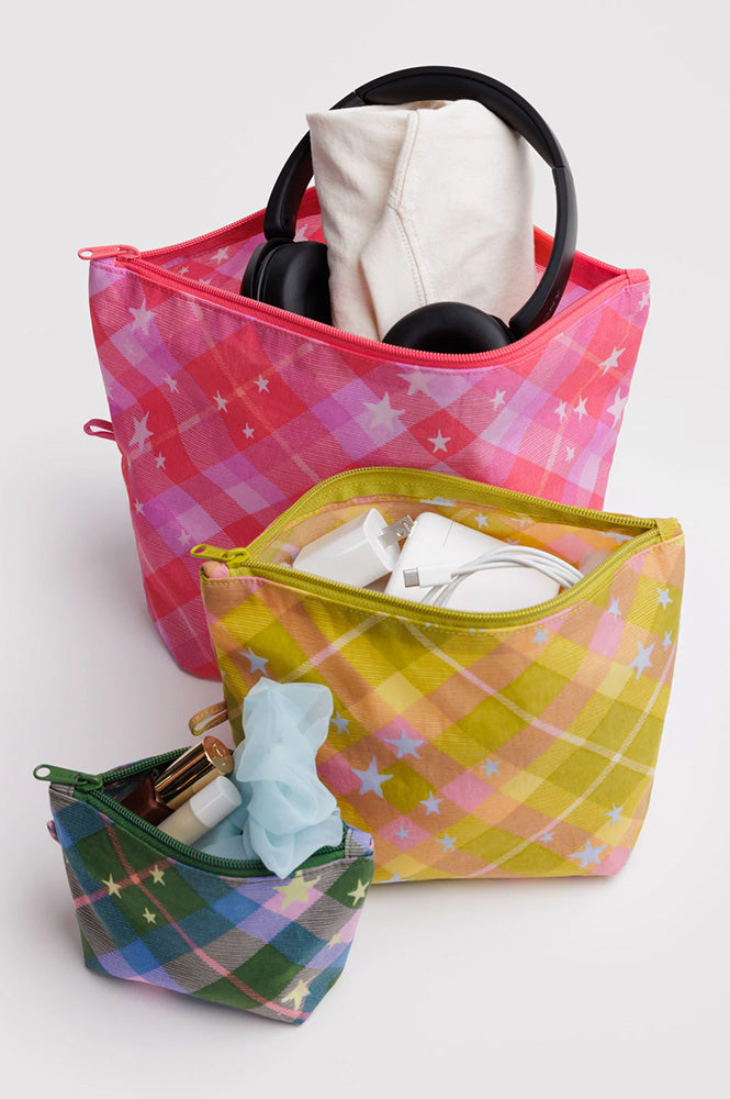 Baggu Star Plaid Go Pouch Set