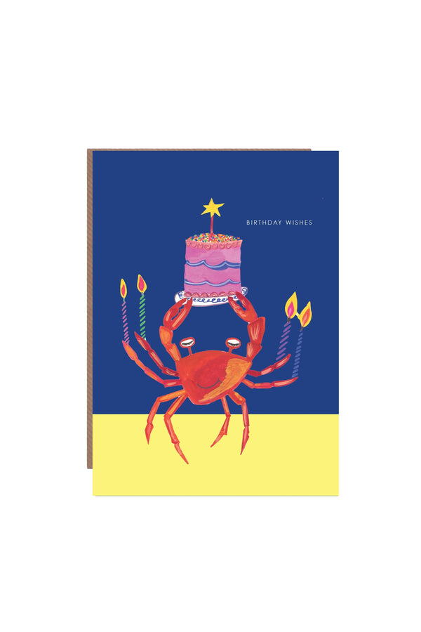 'Party Crab and Cupcake' Birthday Greetings Card: Biodegradable Cello Wrap - The Mercantile London