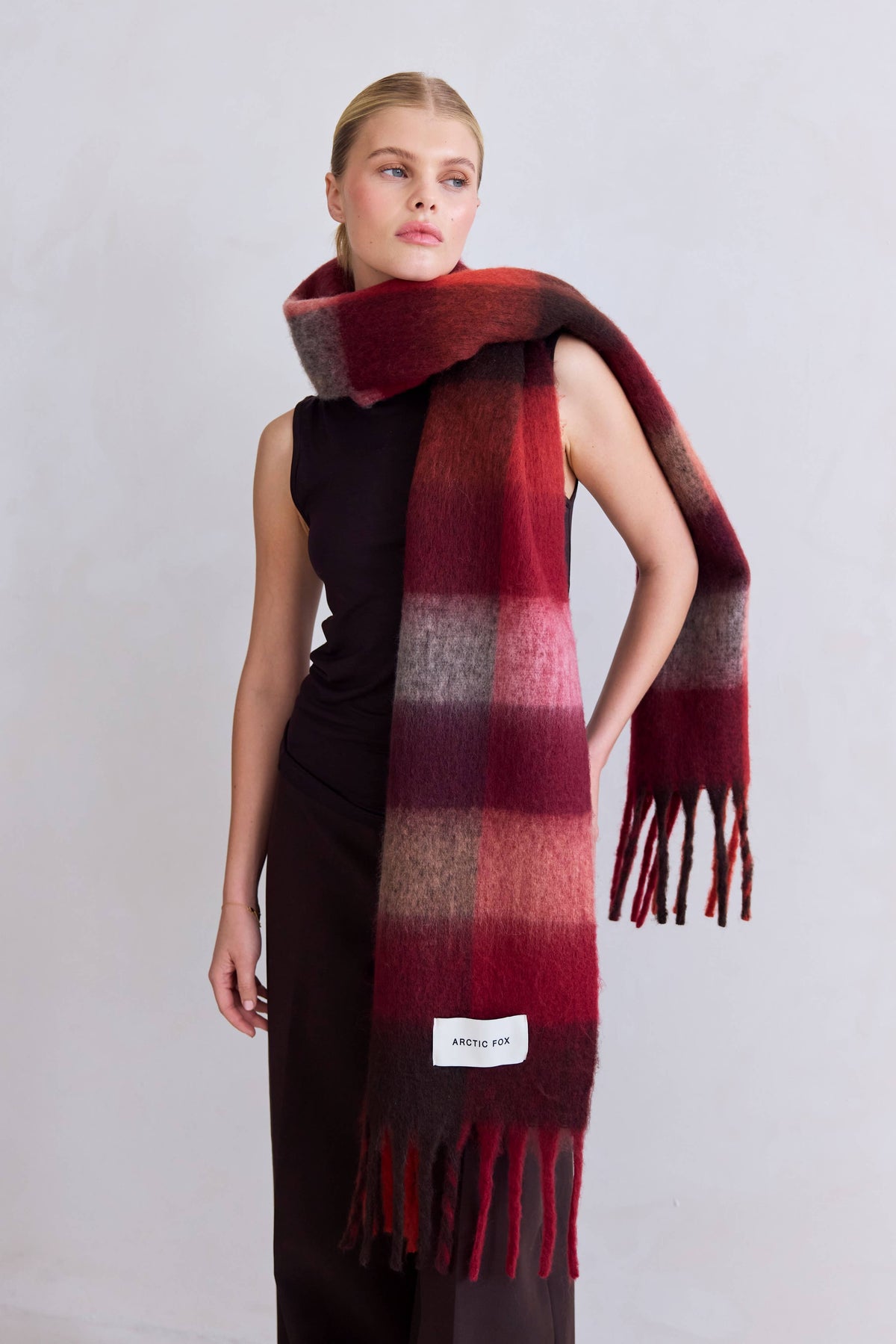 Arctic Fox Reykjavik Burgundy Check Scarf