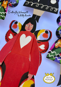 SS25 Kitty Kendra Butterfly Woman Peacock Greeting Card - The Mercantile London