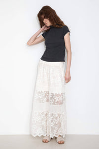 Textured Floral Print Lace Panel Skirt: FloralWhite / UN - The Mercantile London