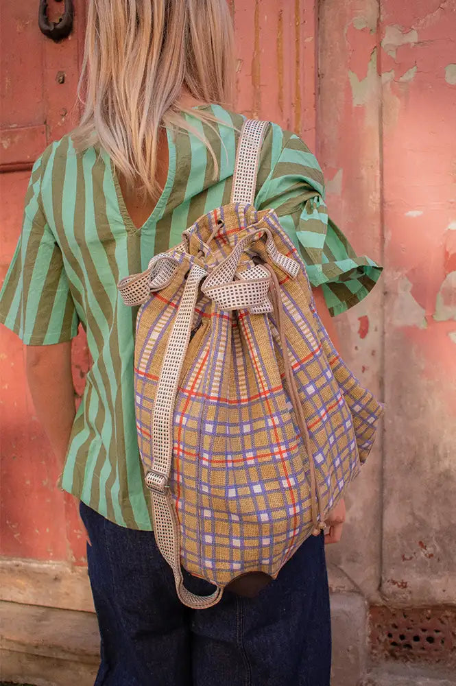 Épice Paris Chennai Olive Check Backpack - The Mercantile London