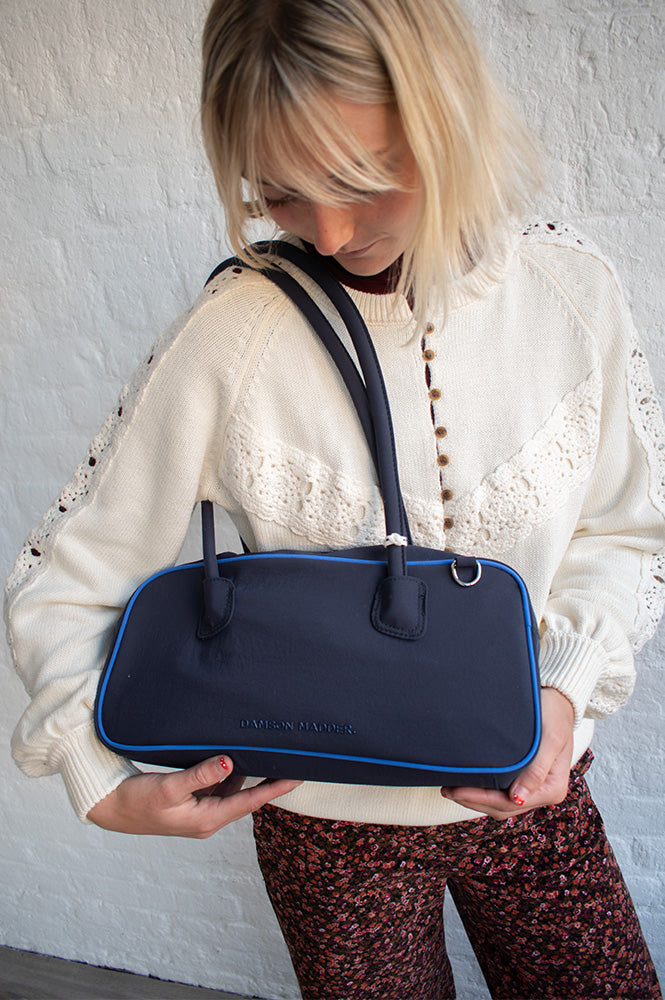 Damson Madder Lenny Large Navy Bowler Bag - The Mercantile London