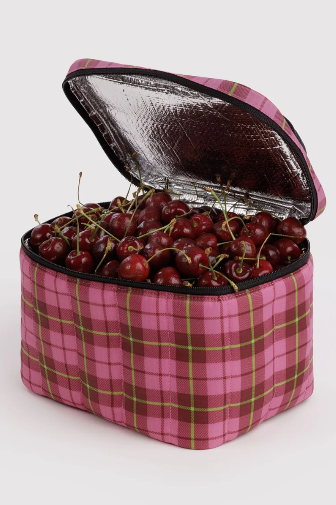 Baggu Puffy Azalea Pink Tartan Lunch Bag