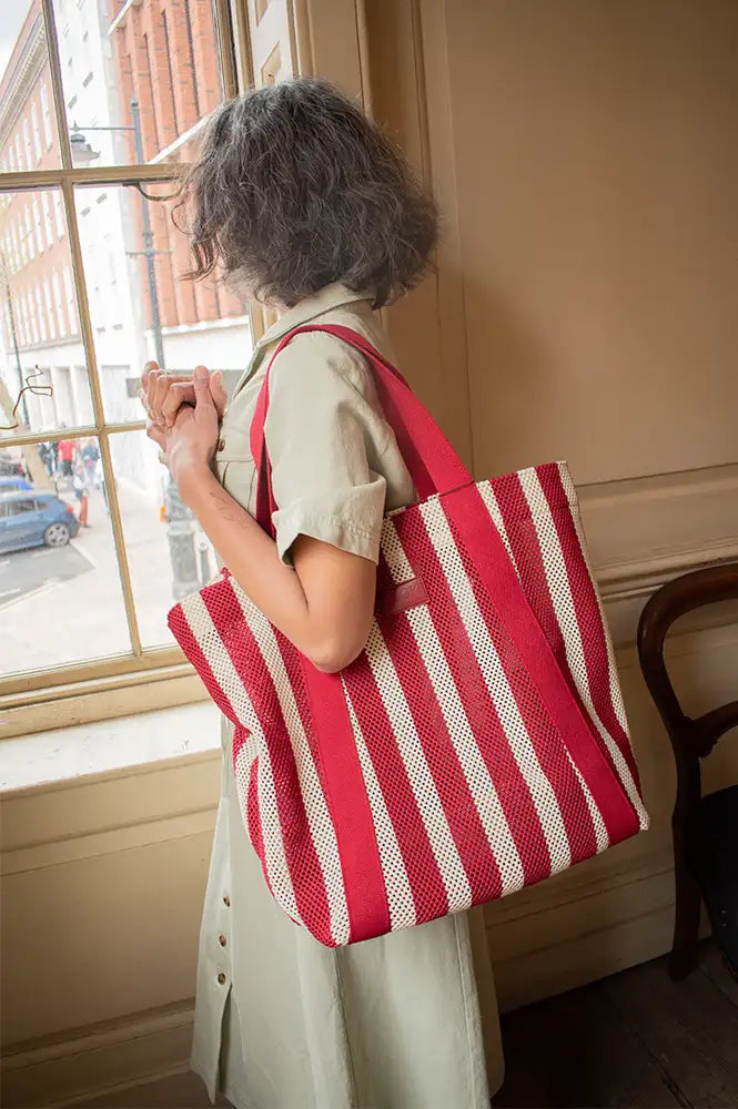 Nooki Hackney Red Mix Striped Shopper - The Mercantile London