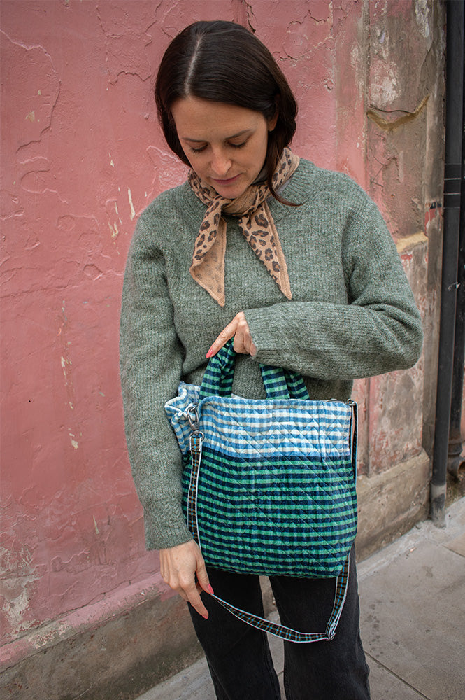 Épice Paris Small Checked Blue Tote Handbag - The Mercantile London