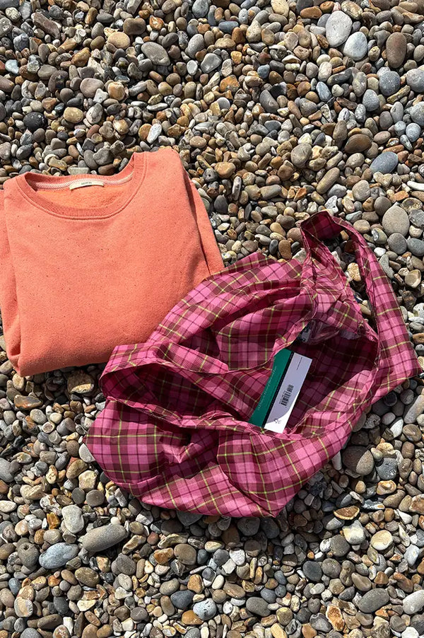 Baggu Azalea Pink Tartan Standard Reusable Bag