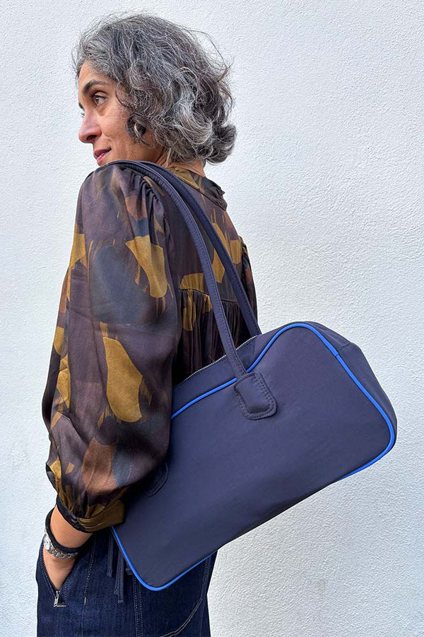 Damson Madder Lenny Large Navy Bowler Bag - The Mercantile London