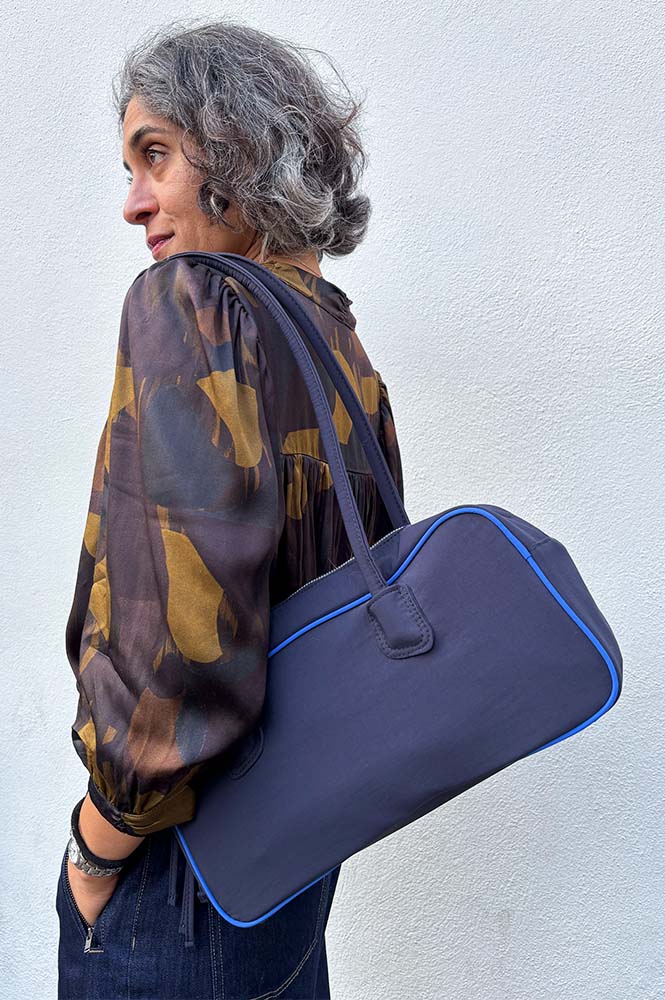 Damson Madder Lenny Large Navy Bowler Bag - The Mercantile London