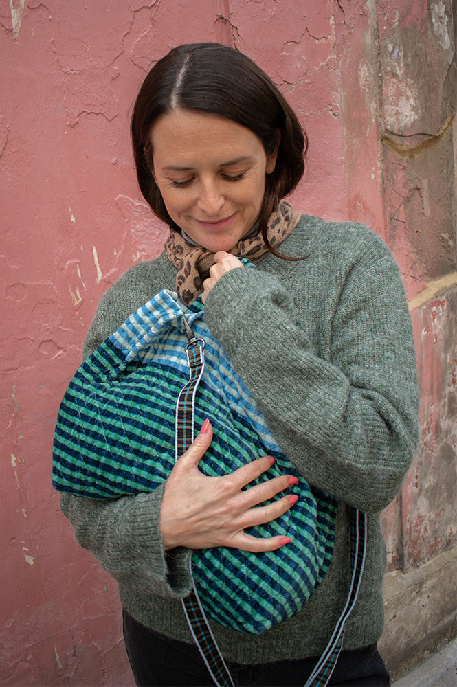 Épice Paris Small Checked Blue Tote Handbag - The Mercantile London
