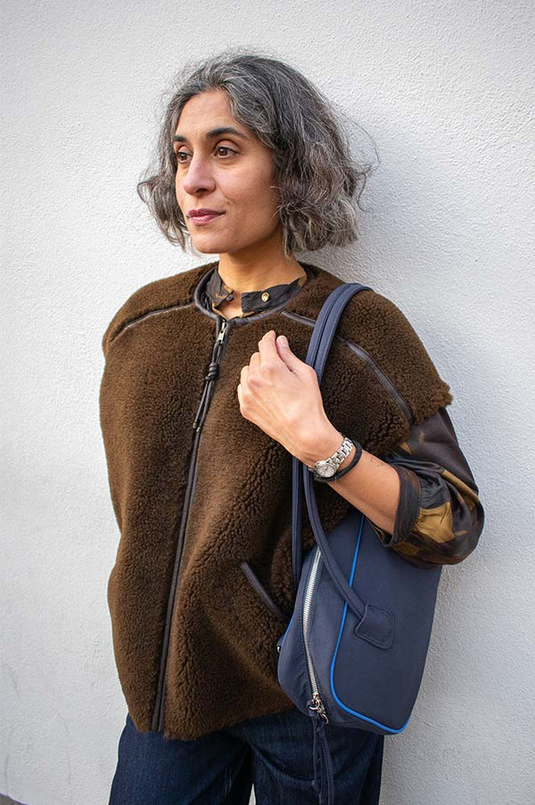 Damson Madder Lenny Large Navy Bowler Bag - The Mercantile London