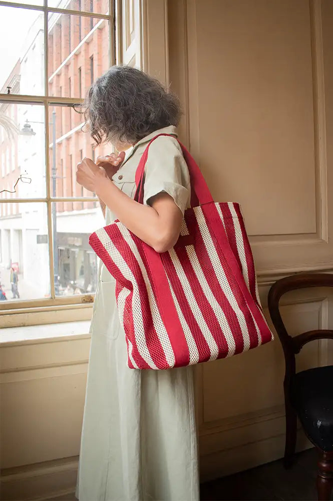 Nooki Hackney Red Mix Striped Shopper - The Mercantile London