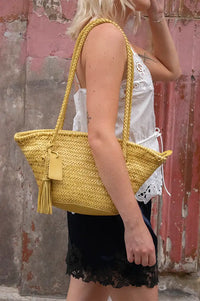Biba Perkins Lime Braided Leather Basket Bag