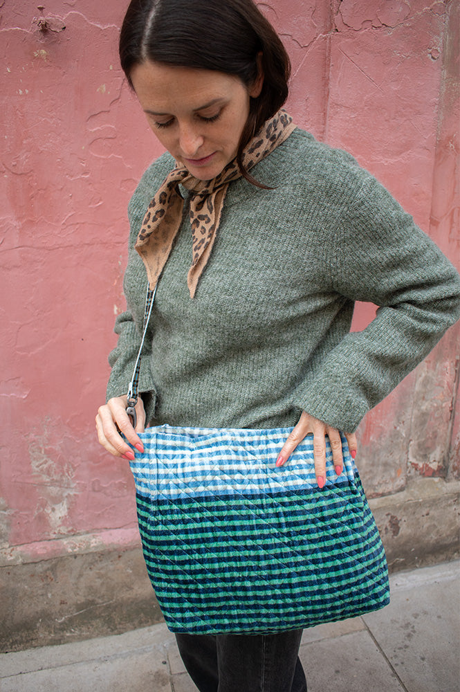 Épice Paris Small Checked Blue Tote Handbag - The Mercantile London