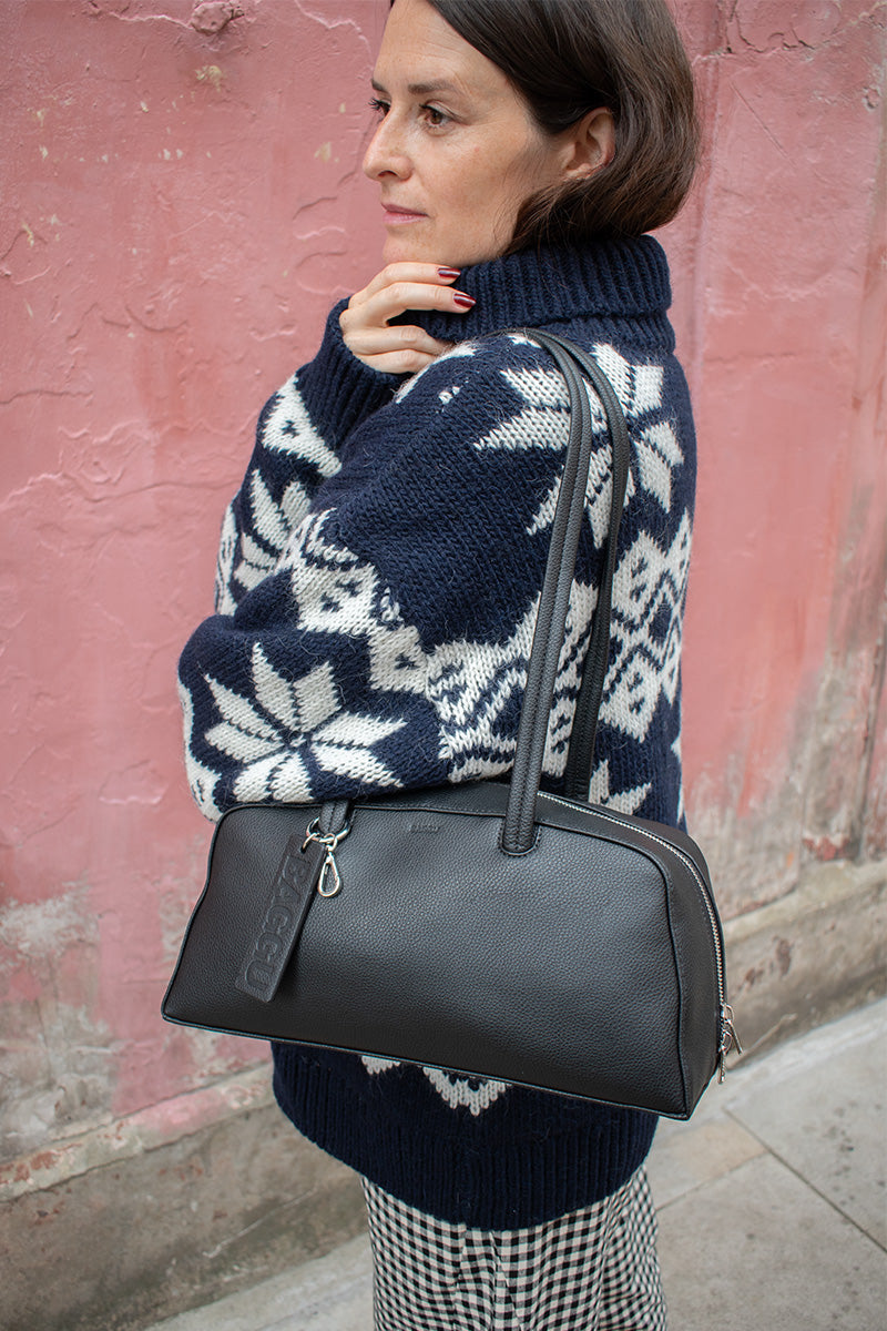 Baggu Recycled Leather Black Bowler Bag - The Mercantile London