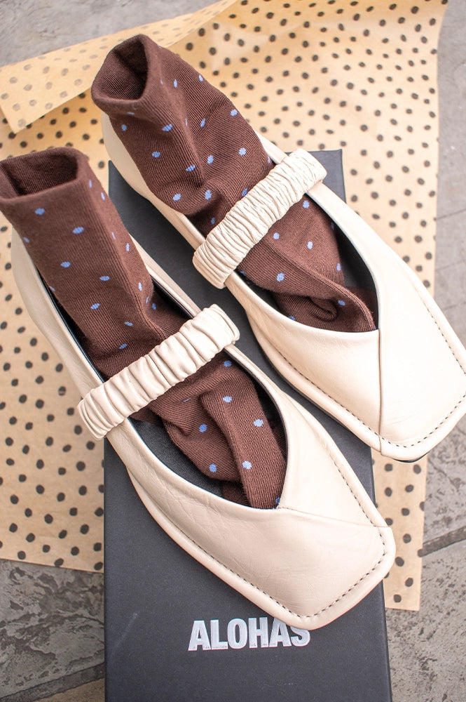 Alohas Lautan Cream Leather Ballet Flats - The Mercantile London