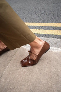 Alohas Sway Beads Rift Brown Leather Ballet Flats