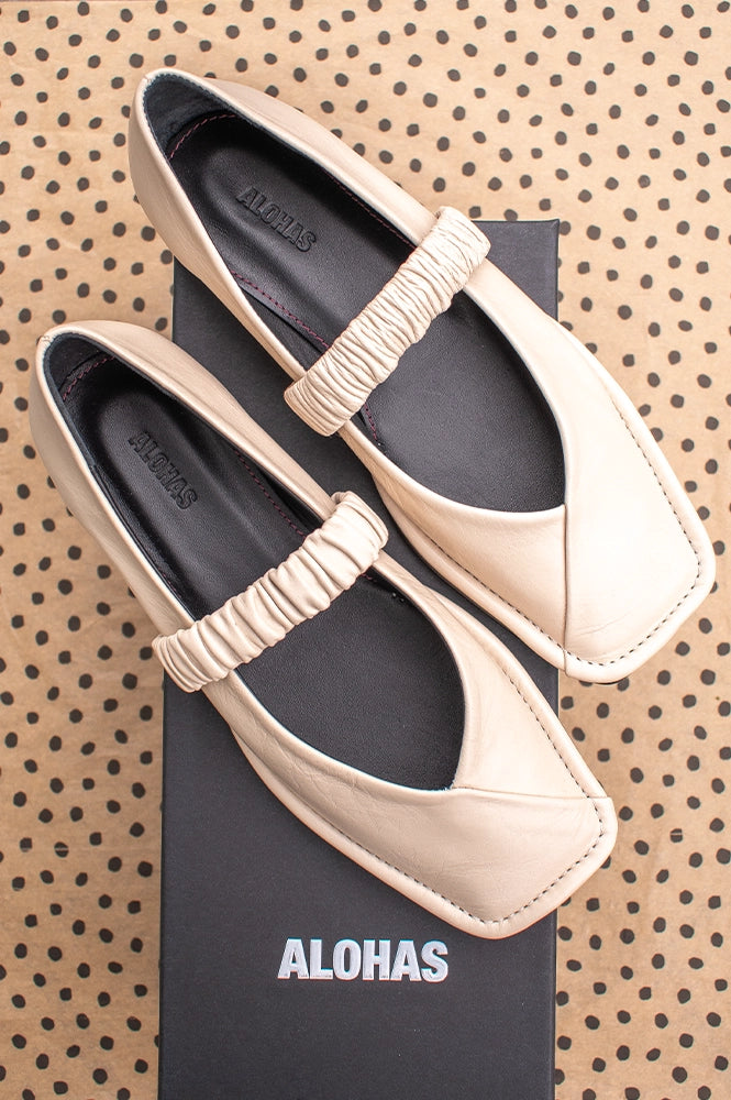 Alohas Lautan Cream Leather Ballet Flats - The Mercantile London