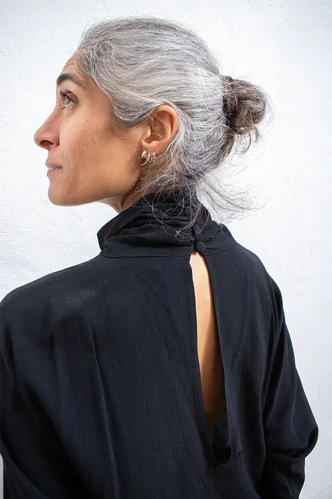 By-Bar Ien Jet Black Viscose Blouse