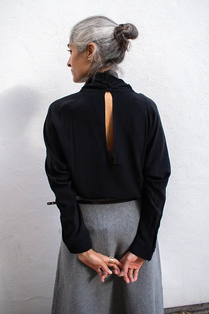 By-Bar Ien Jet Black Viscose Blouse