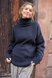 Basic Apparel Liz T-Neck Navy Jumper - The Mercantile London