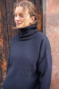 Basic Apparel Liz T-Neck Navy Jumper - The Mercantile London