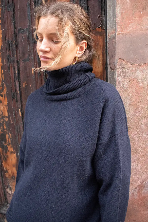 Basic Apparel Liz T-Neck Navy Jumper - The Mercantile London