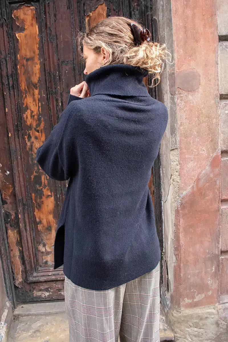 Basic Apparel Liz T-Neck Navy Jumper - The Mercantile London